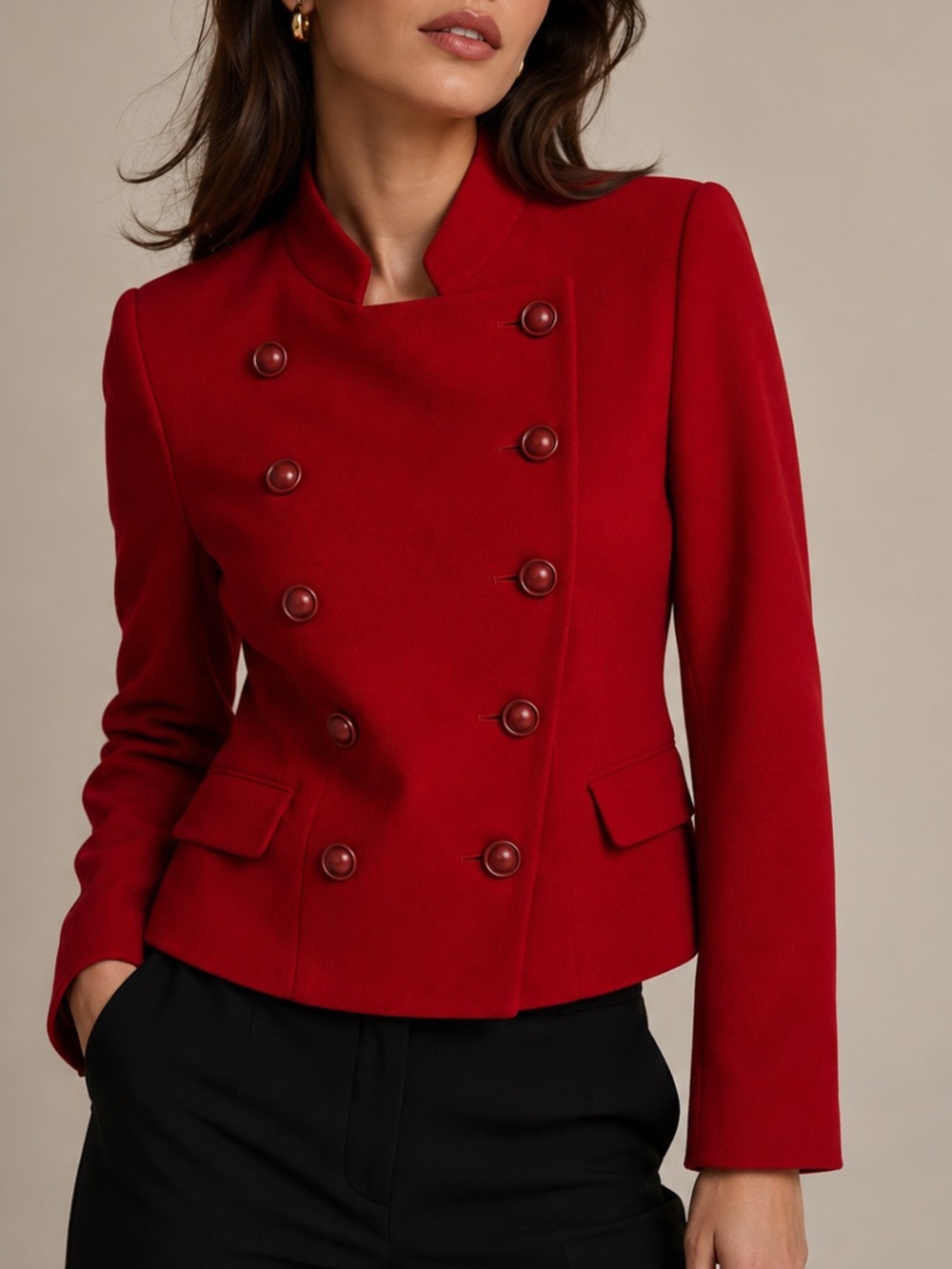 Lafayette 148 New York Elegant Double-Breasted Jacket Size 8 Red Virgin Wool
